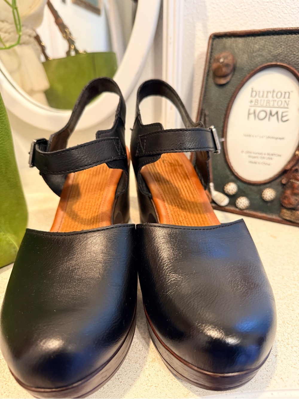 boc Black Leather Slingback Clog Mules